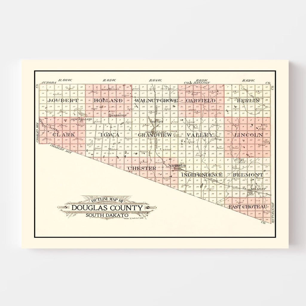 Vintage Map of Douglas County, South Dakota 1909