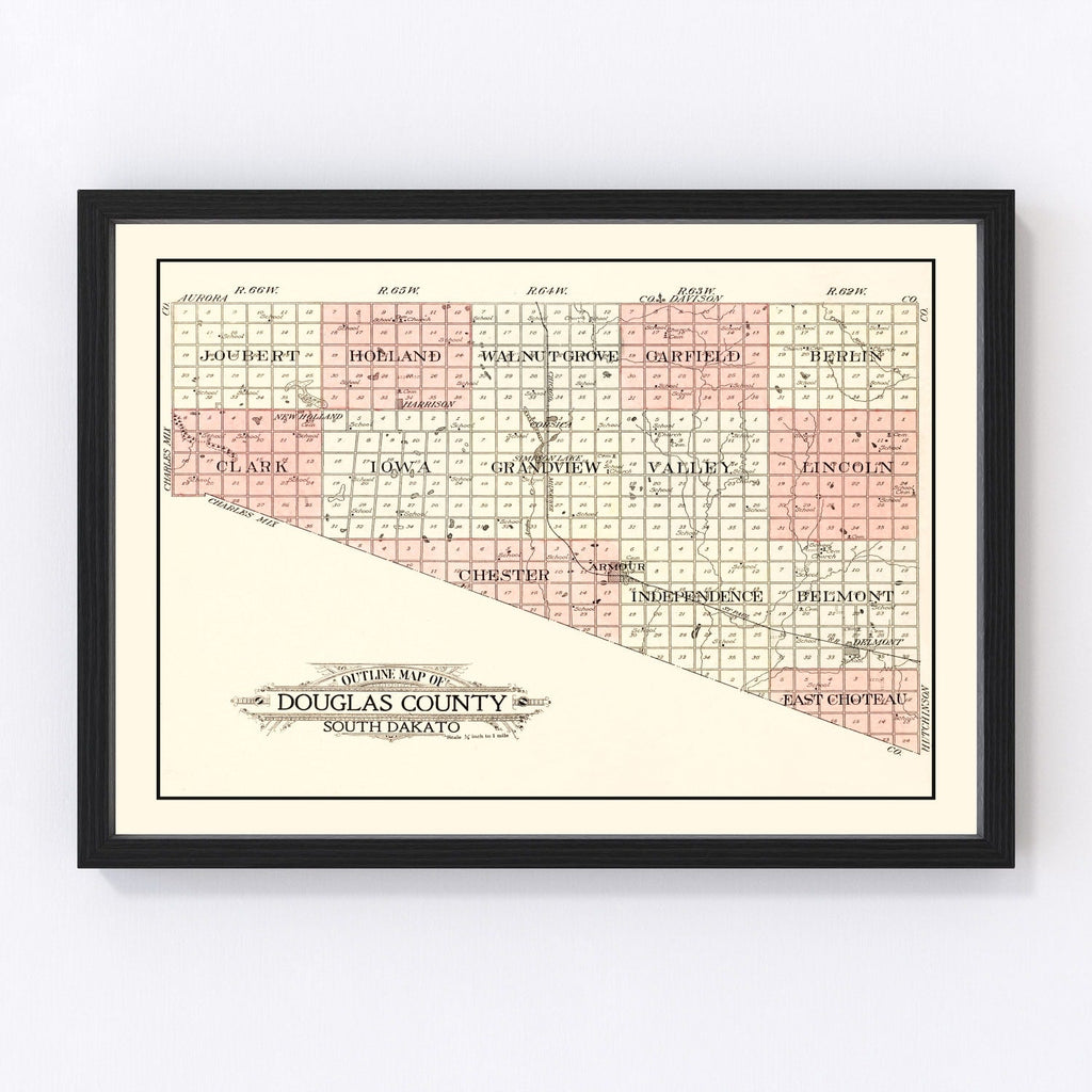 Vintage Map of Douglas County, South Dakota 1909