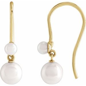 14K Yellow Gold Cultured White Freshwater Pearl Earrings