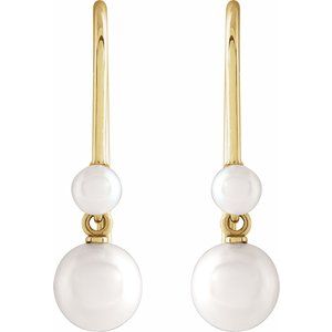14K Yellow Cultured White Freshwater Pearl Earrings