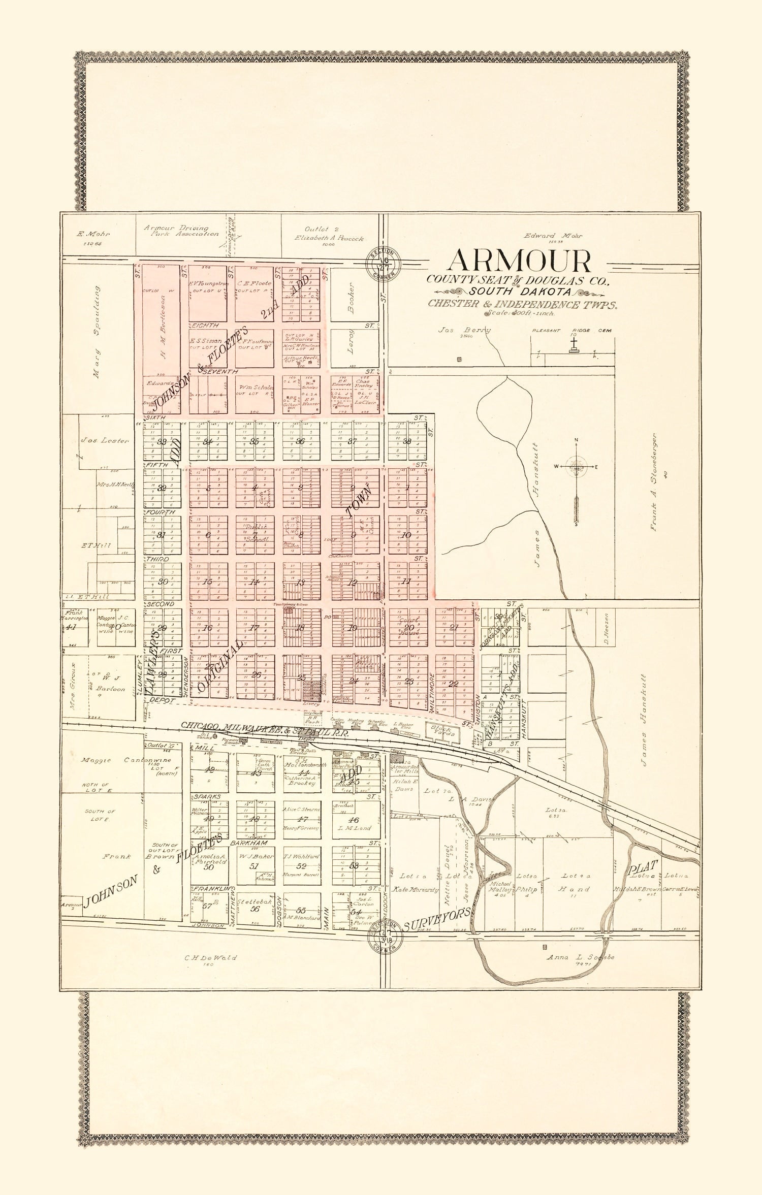 Vintage Map of Armour, South Dakota 1909