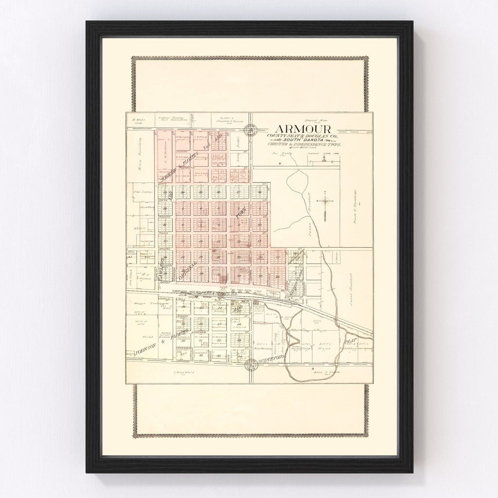 Vintage Map of Armour, South Dakota 1909