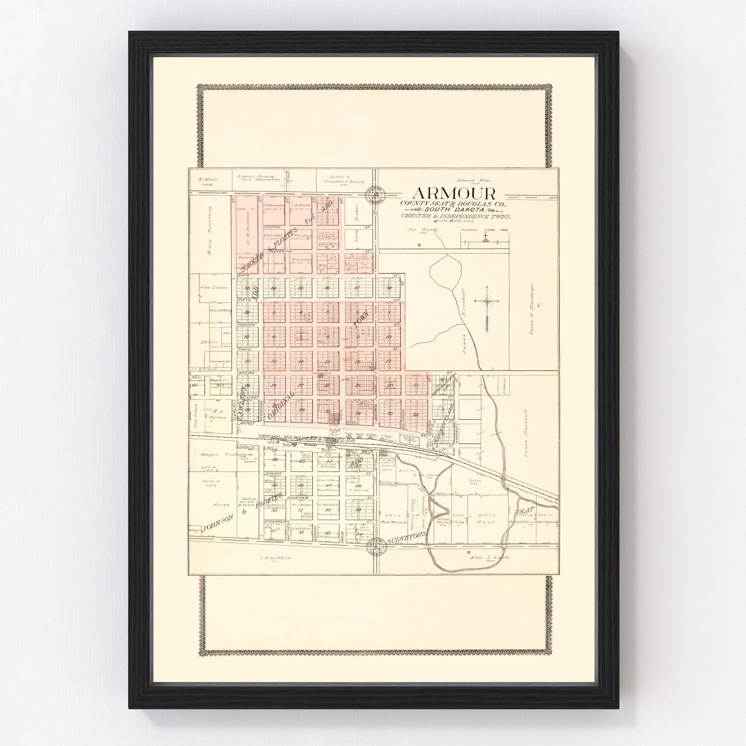 Vintage Map of Armour, South Dakota 1909