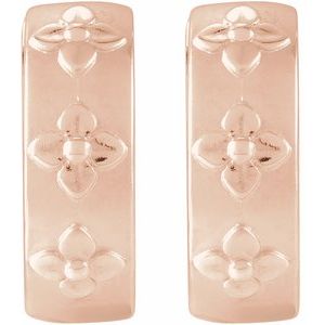 14K Rose Floral Hinged 13.2 mm Hoop Earrings