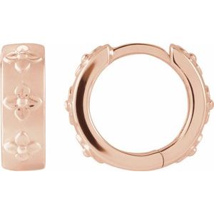 14K Rose Floral Hinged 13.2 mm Hoop Earring
