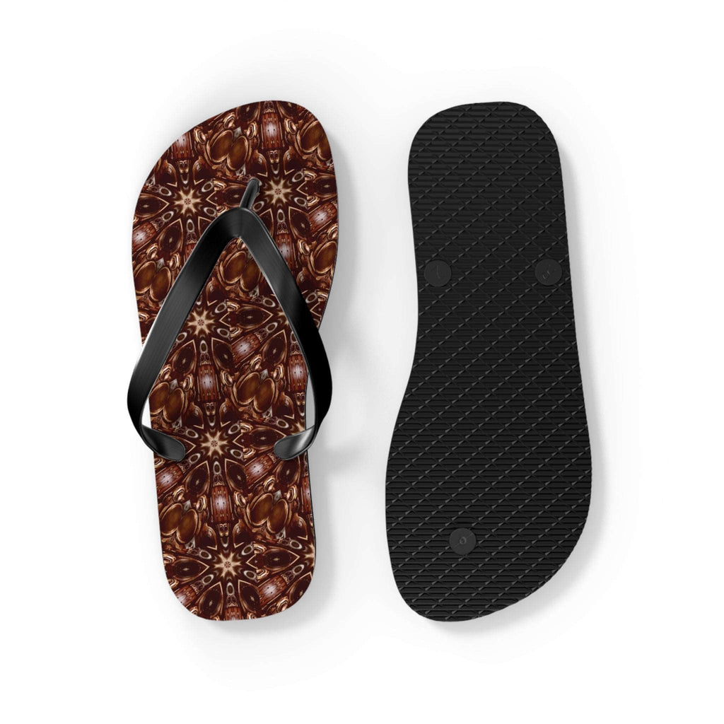 Brown and Beige Star Pattern Flip Flops