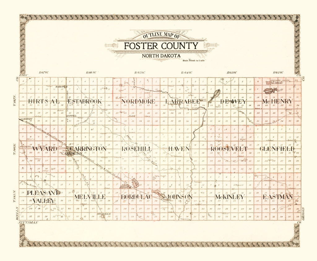Vintage Map of Foster County, North Dakota 1910
