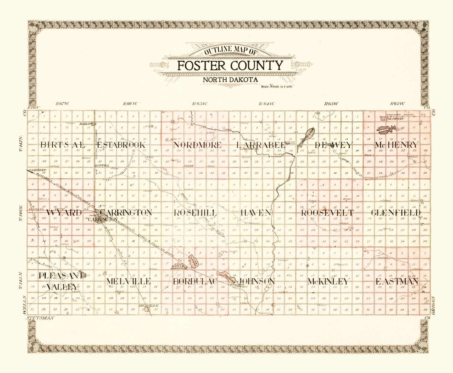 Vintage Map of Foster County, North Dakota 1910