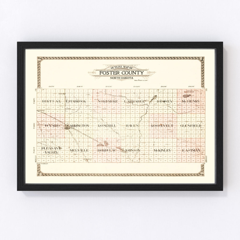 Vintage Map of Foster County, North Dakota 1910
