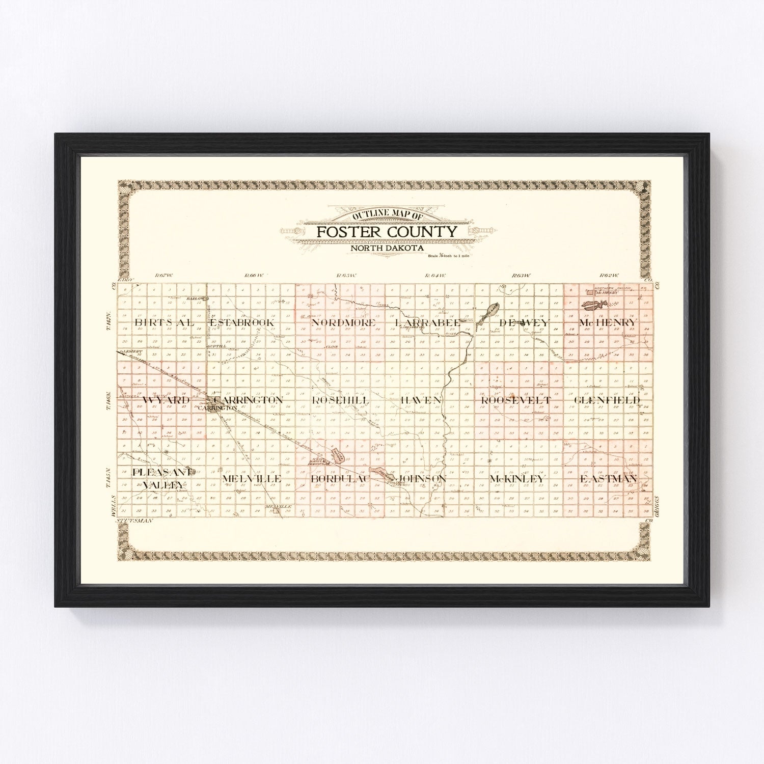 Vintage Map of Foster County, North Dakota 1910