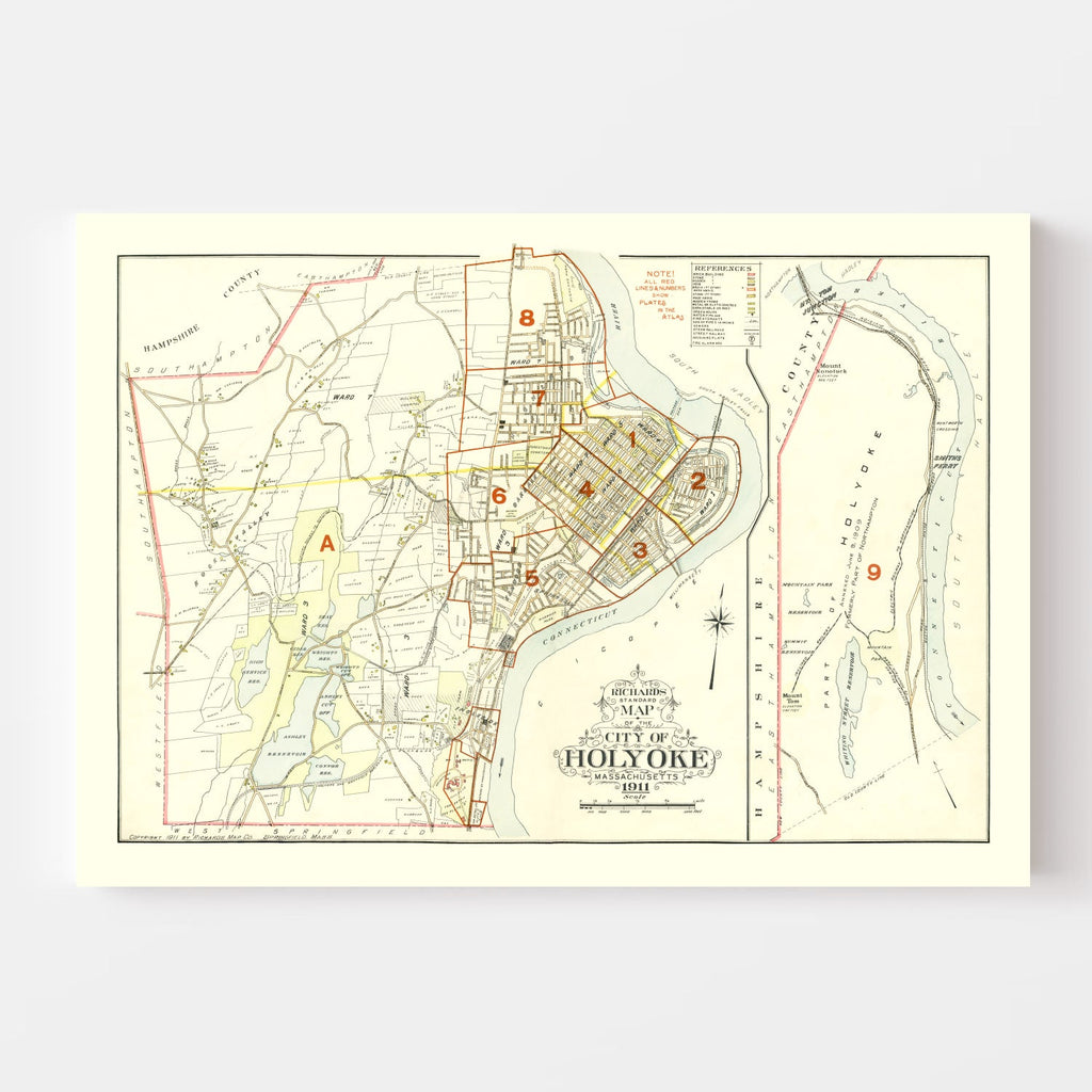 Vintage Map of Holyoke, Massachusetts 1911