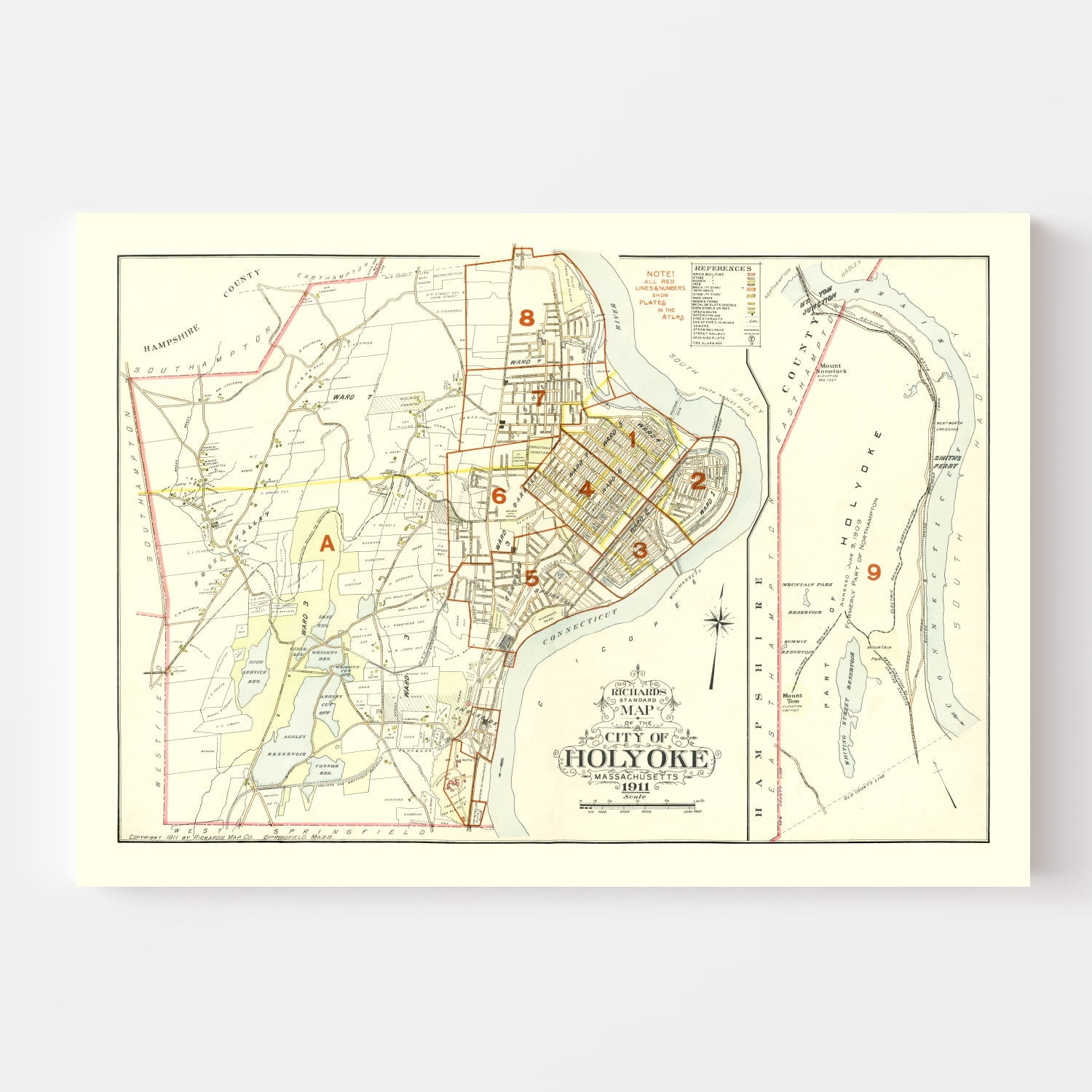 Vintage Map of Holyoke, Massachusetts 1911