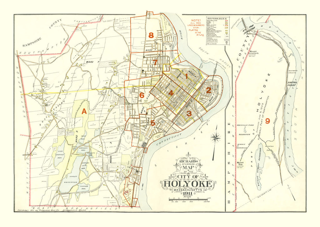 Vintage Map of Holyoke, Massachusetts 1911