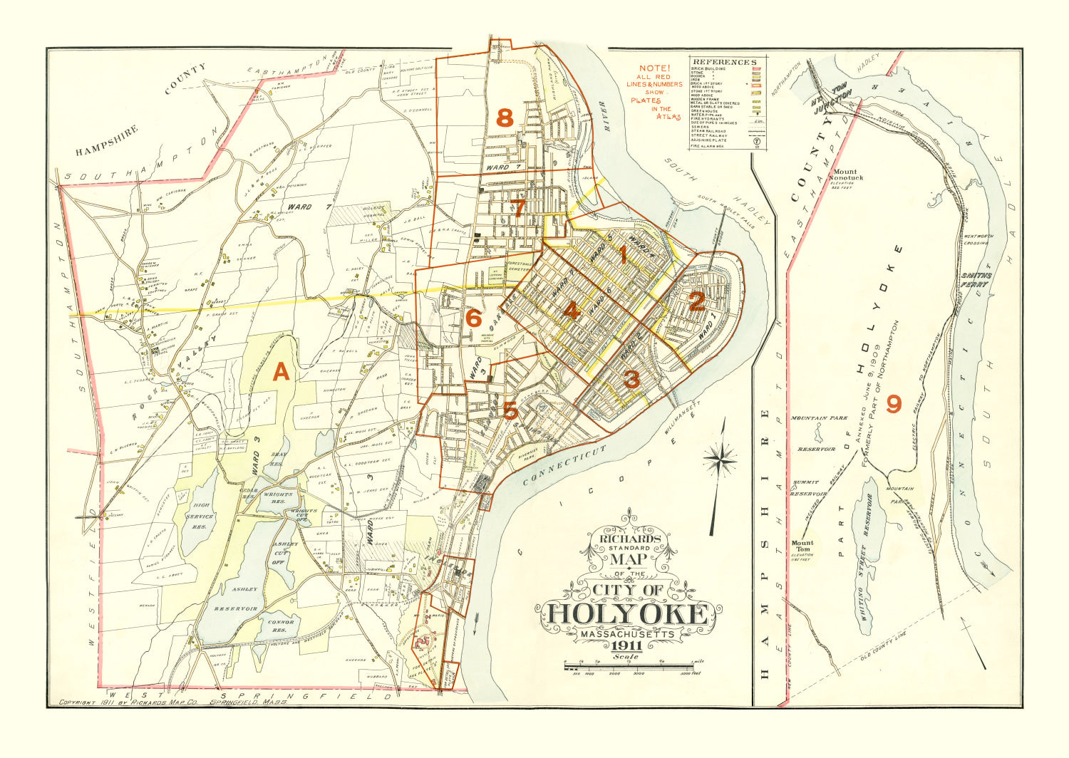 Vintage Map of Holyoke, Massachusetts 1911