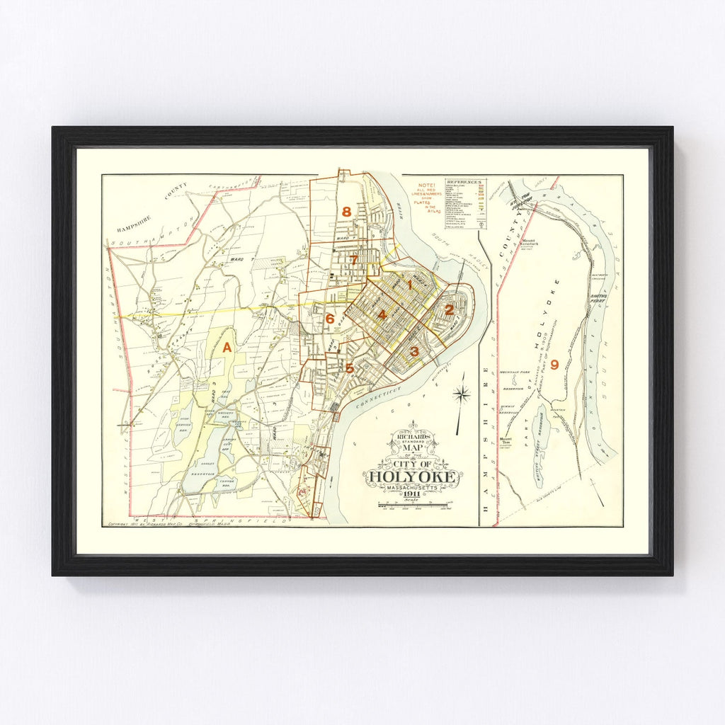 Vintage Map of Holyoke, Massachusetts 1911