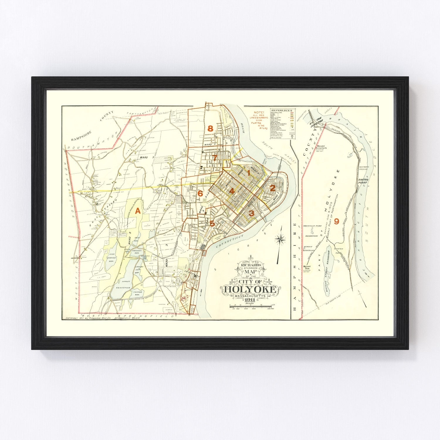 Vintage Map of Holyoke, Massachusetts 1911