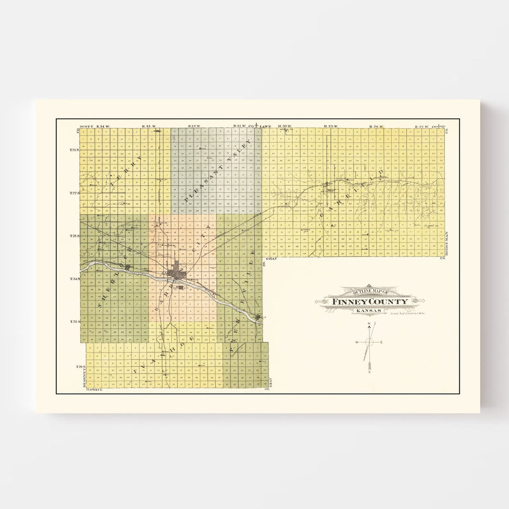 Vintage Map of Finney County, Kansas 1911