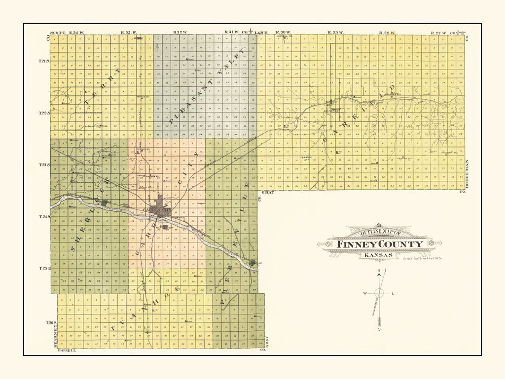 Vintage Map of Finney County, Kansas 1911