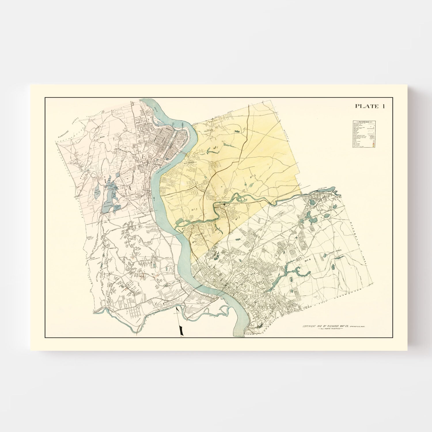 Vintage Map of Hampden County, Massachusetts 1912