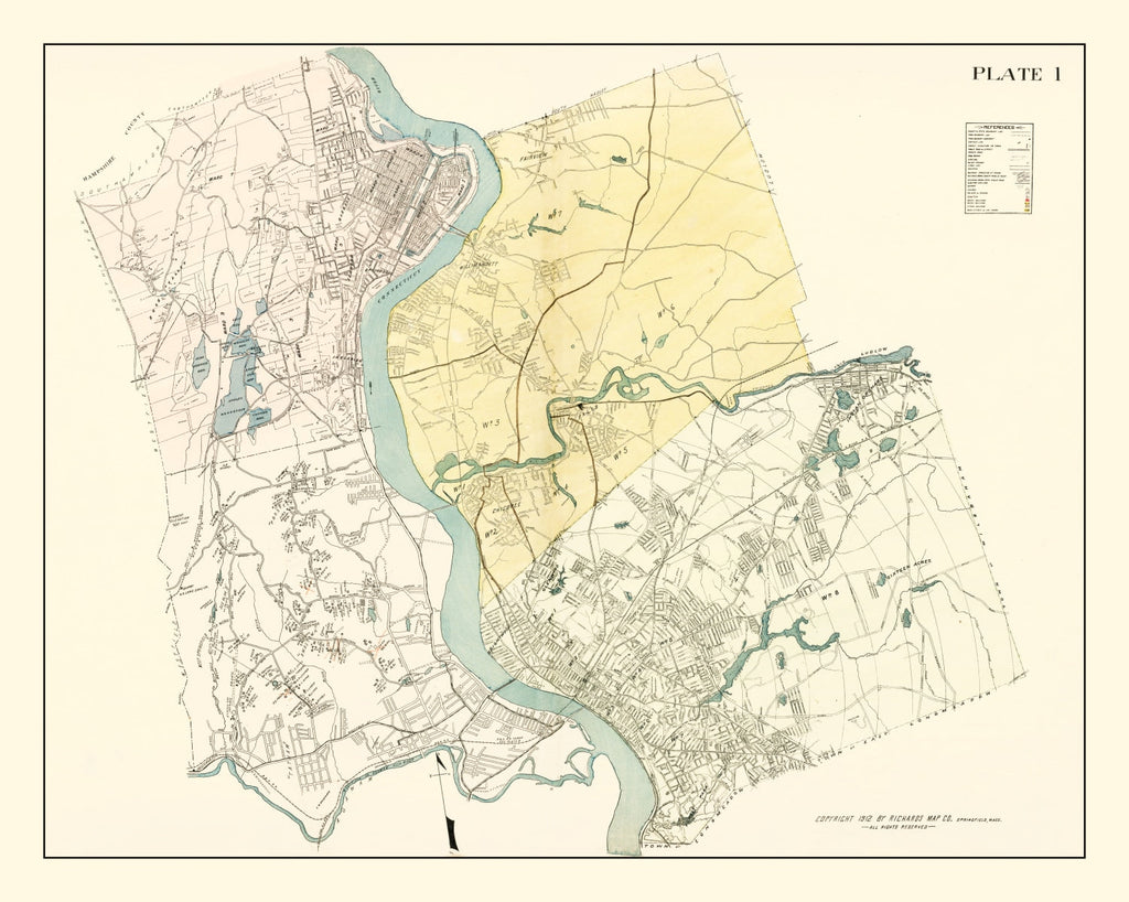 Vintage Map of Hampden County, Massachusetts 1912