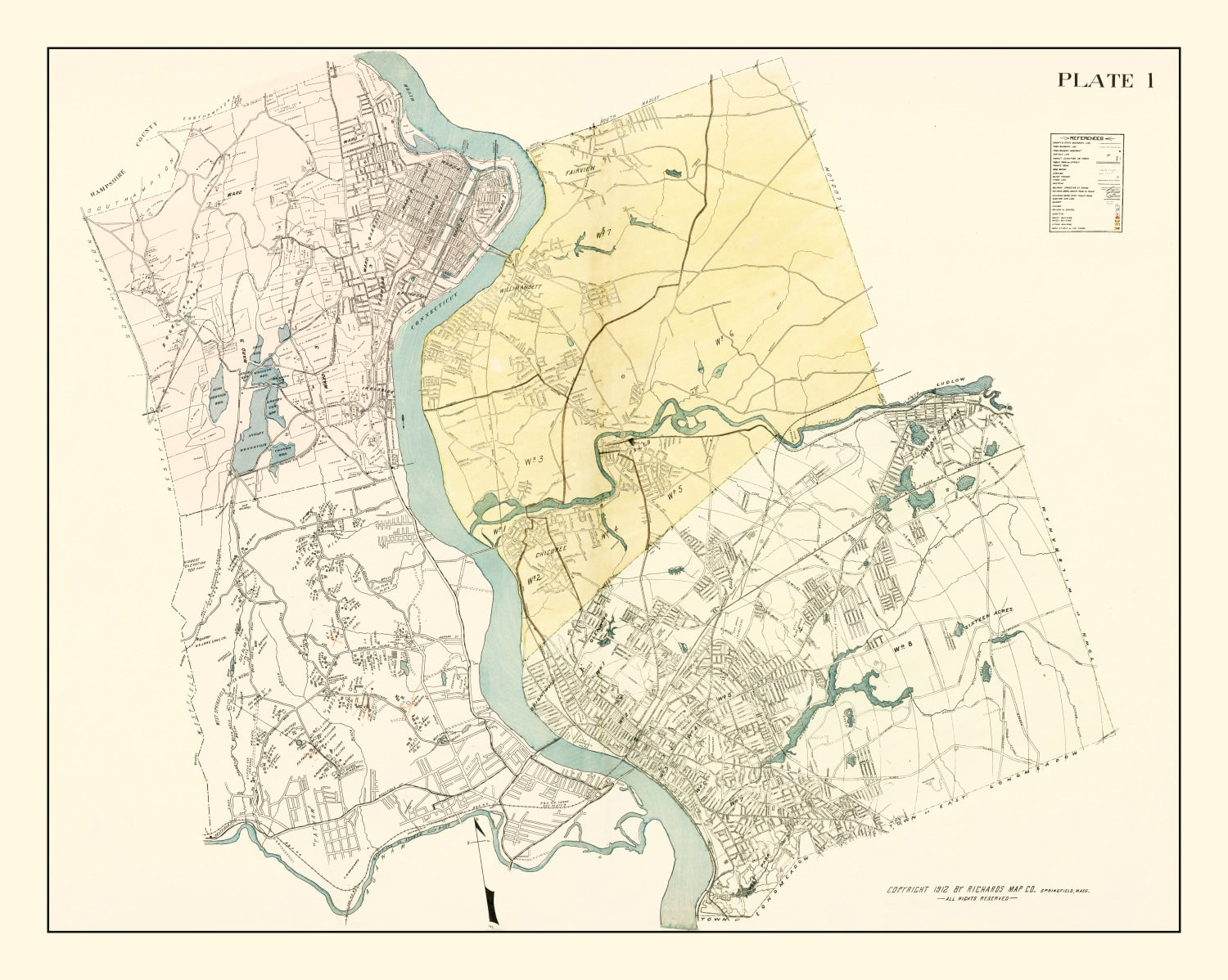 Vintage Map of Hampden County, Massachusetts 1912