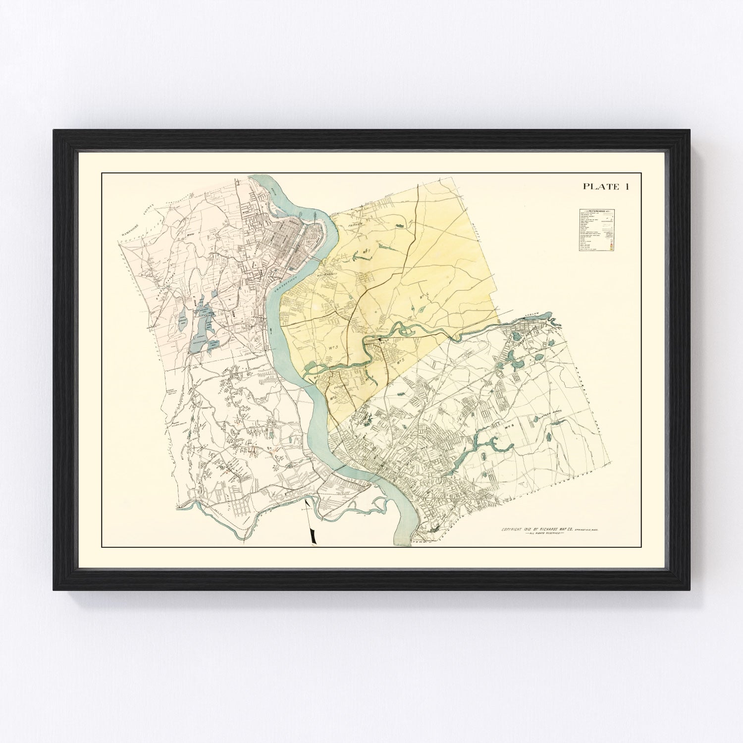 Vintage Map of Hampden County, Massachusetts 1912