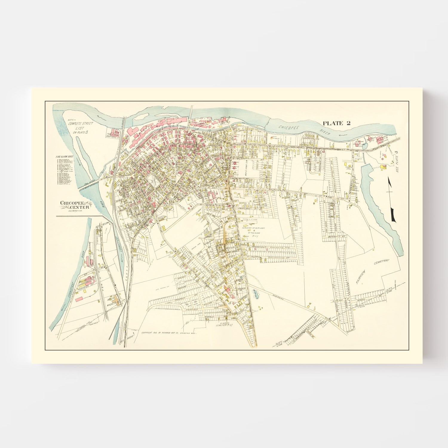 Vintage Map of Chicopee Center, Massachusetts 1912