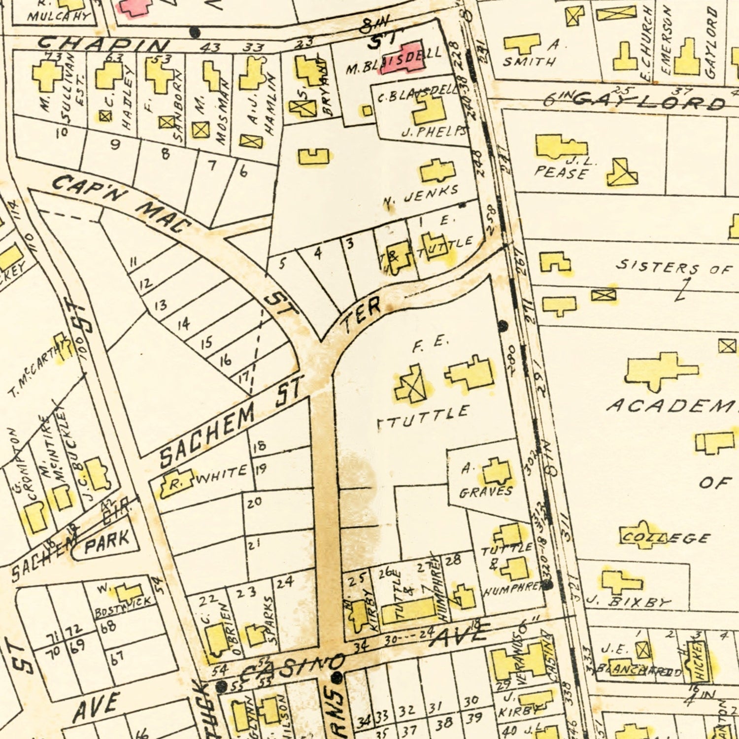Vintage Map of Chicopee Center, Massachusetts 1912