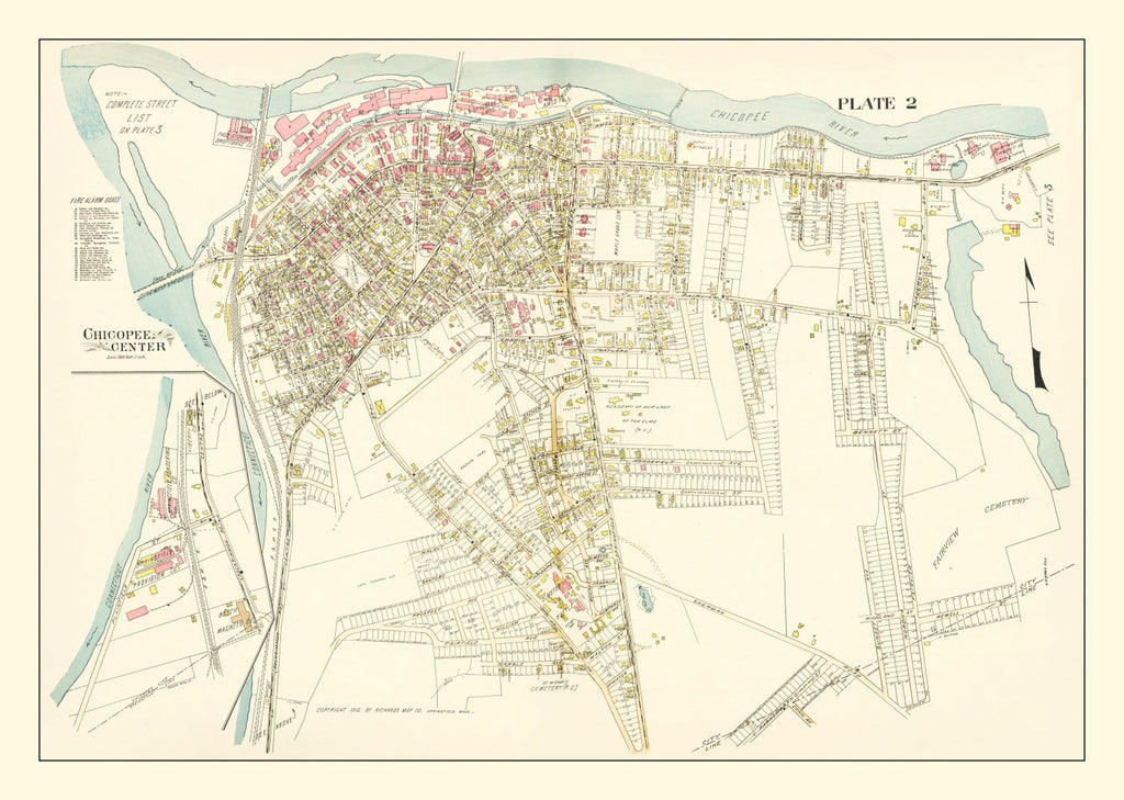 Vintage Map of Chicopee Center, Massachusetts 1912