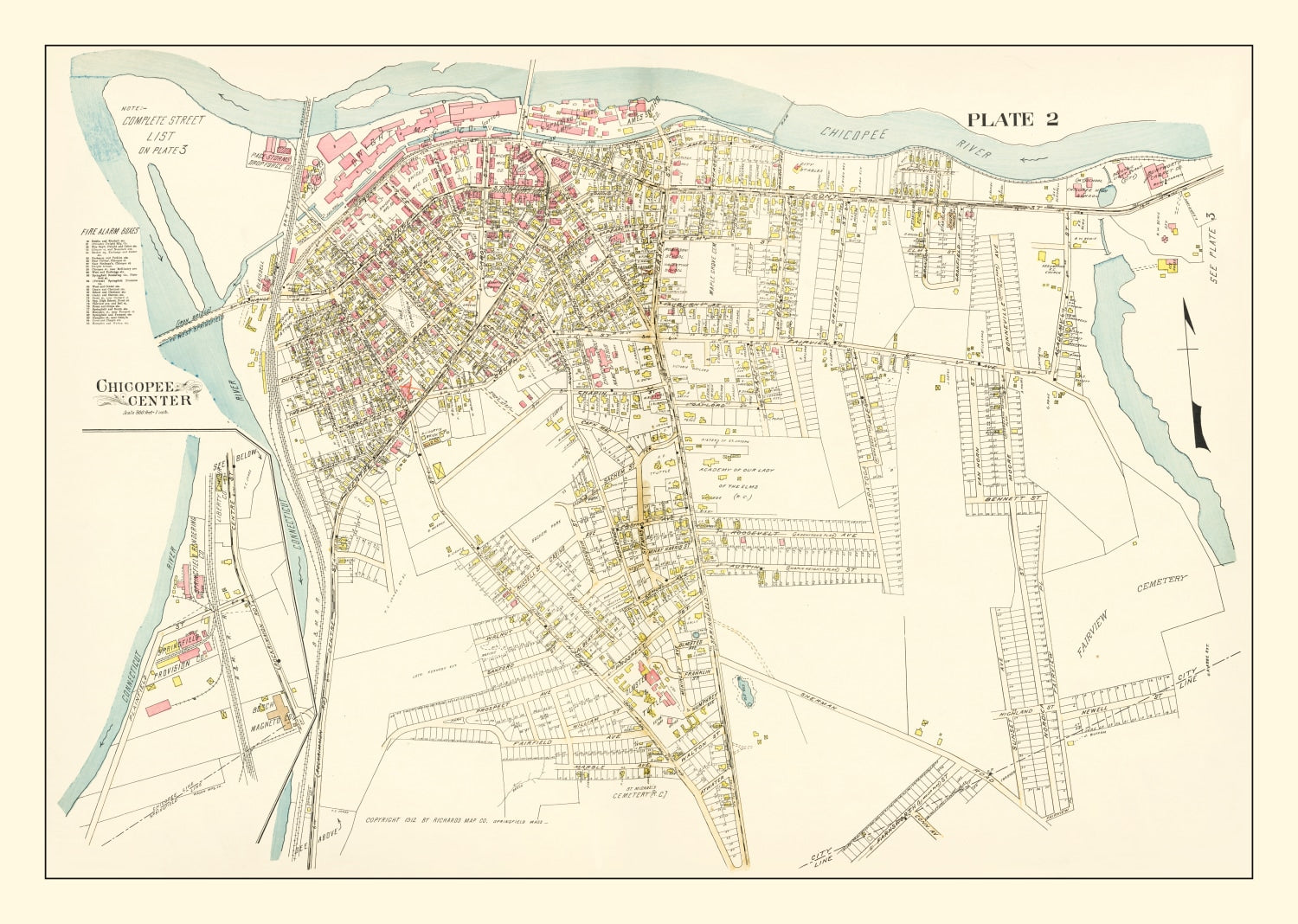 Vintage Map of Chicopee Center, Massachusetts 1912
