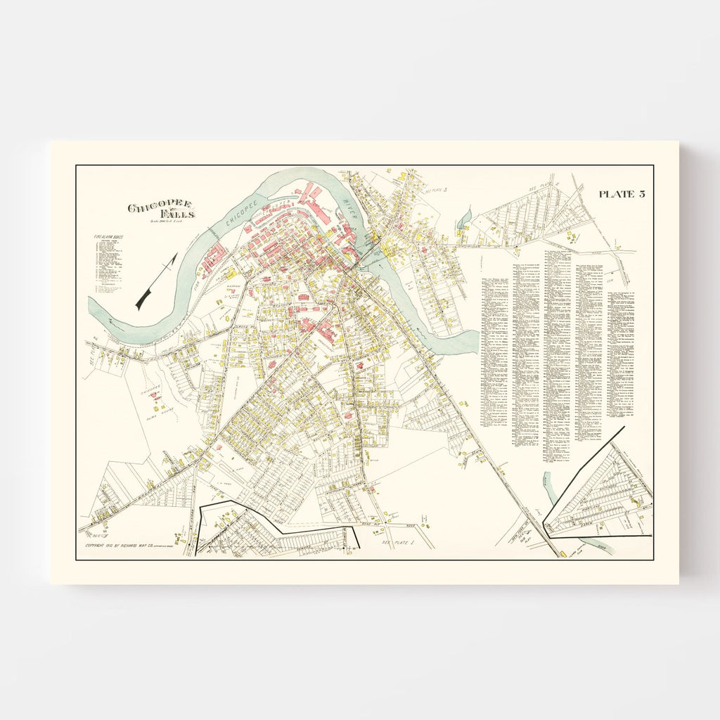 Vintage Map of Chicopee Falls, Massachusetts 1912
