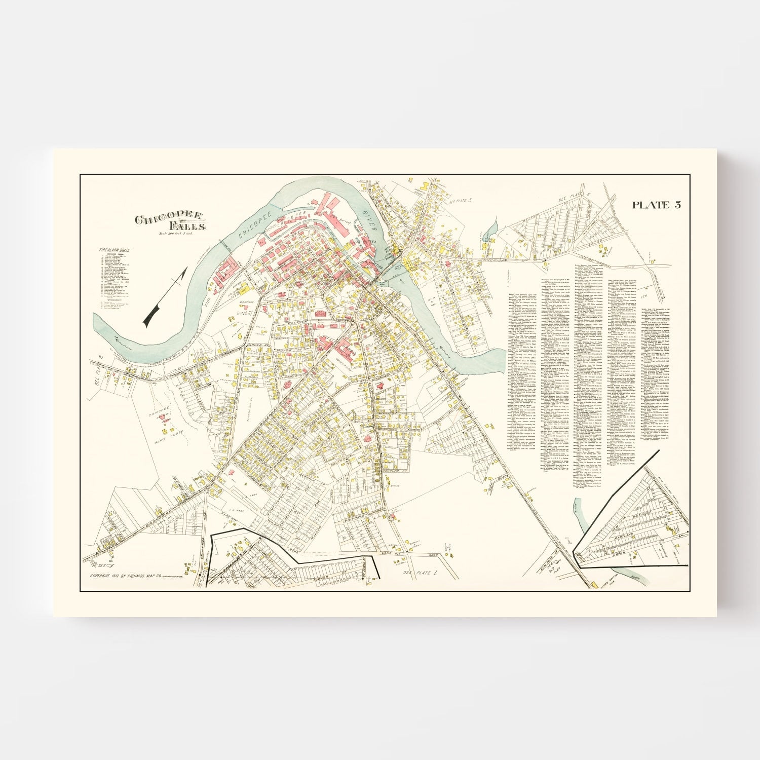 Vintage Map of Chicopee Falls, Massachusetts 1912