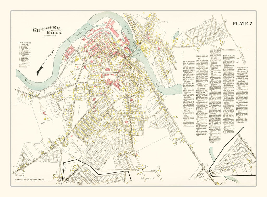 Vintage Map of Chicopee Falls, Massachusetts 1912