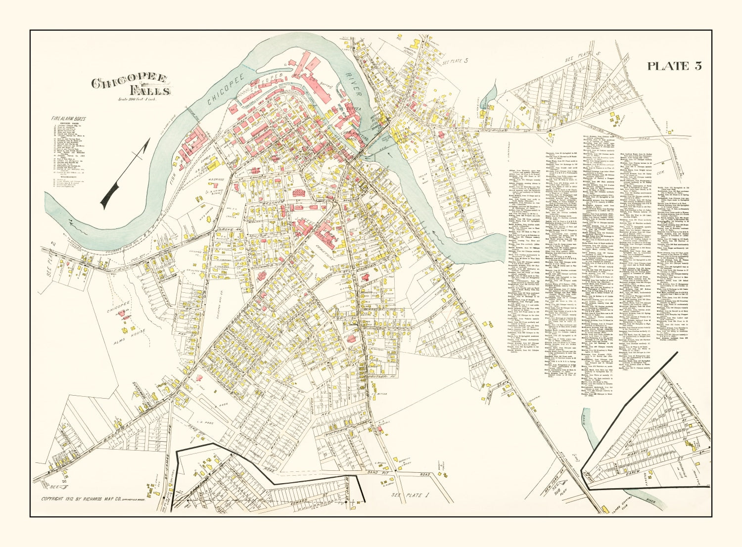 Vintage Map of Chicopee Falls, Massachusetts 1912