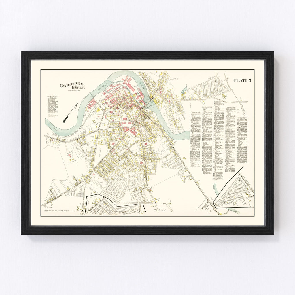 Vintage Map of Chicopee Falls, Massachusetts 1912