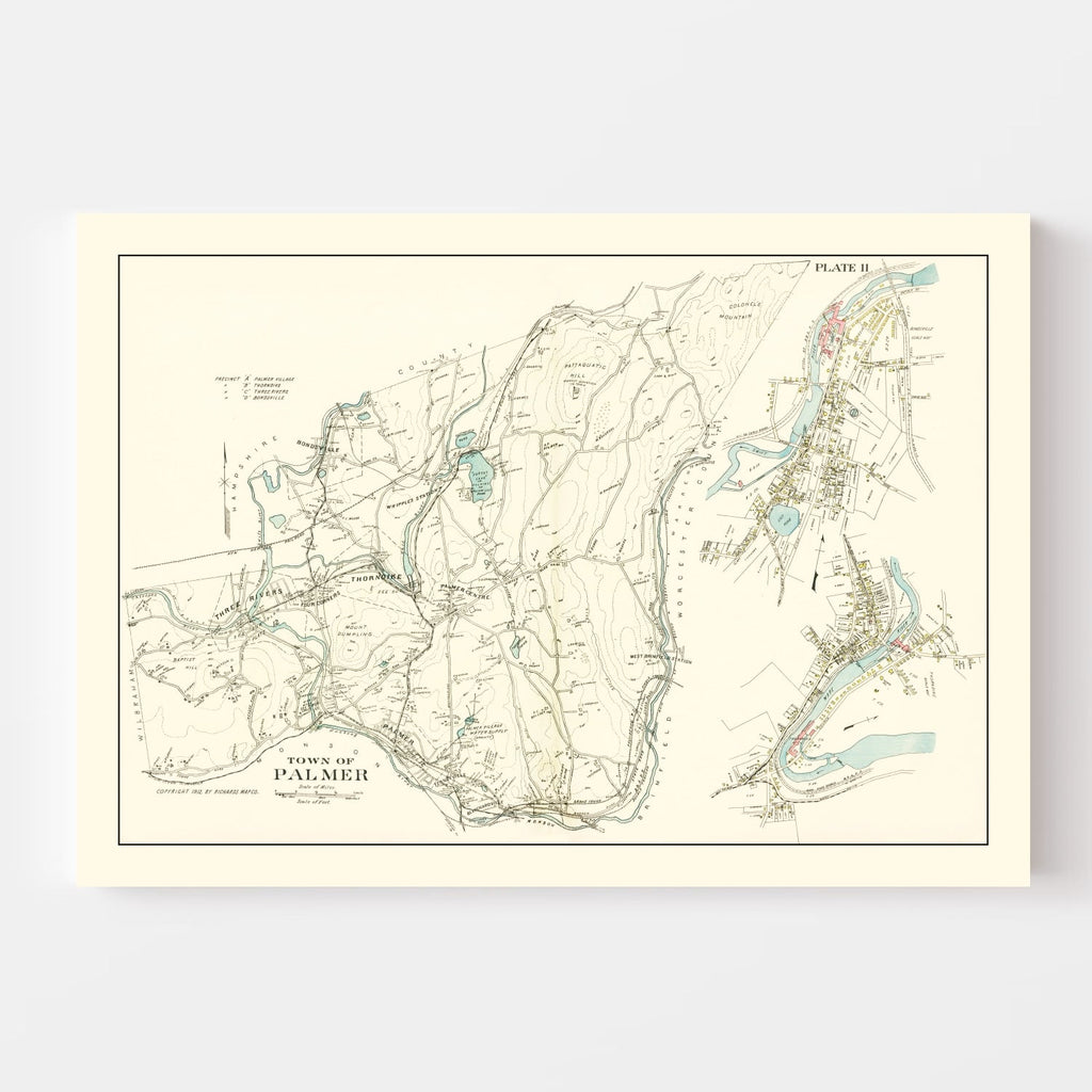 Vintage Map of Palmer, Massachusetts 1912