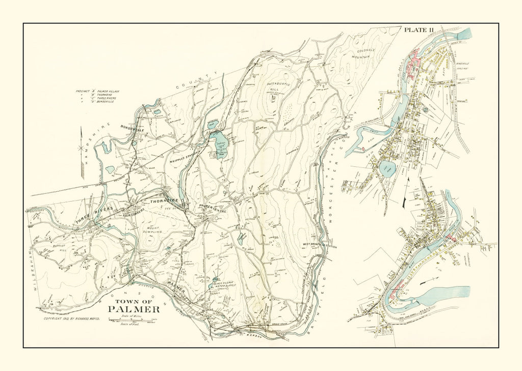 Vintage Map of Palmer, Massachusetts 1912