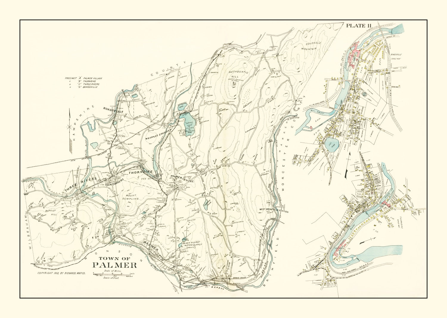 Vintage Map of Palmer, Massachusetts 1912