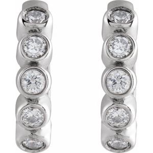 Platinum 1/8 CTW Natural Diamond 10.25 mm Hinged Hoop Earrings – image 2