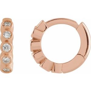 14K Rose Gold 1/8 CTW Natural Diamond 10.25 mm Hinged Hoop Earrings