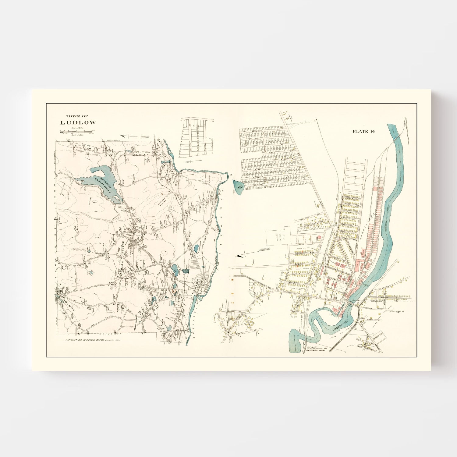 Vintage Map of Ludlow, Massachusetts 1912