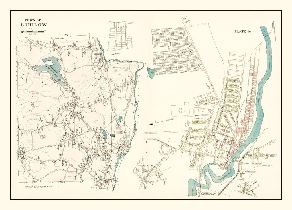 Vintage Map of Ludlow, Massachusetts 1912
