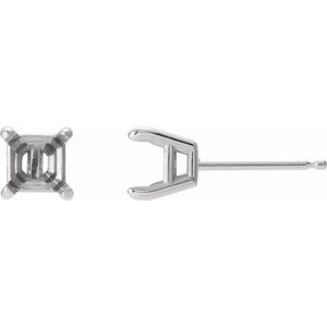 14K White Gold 6.5 mm Asscher 4-Prong Stud Earring Mounting