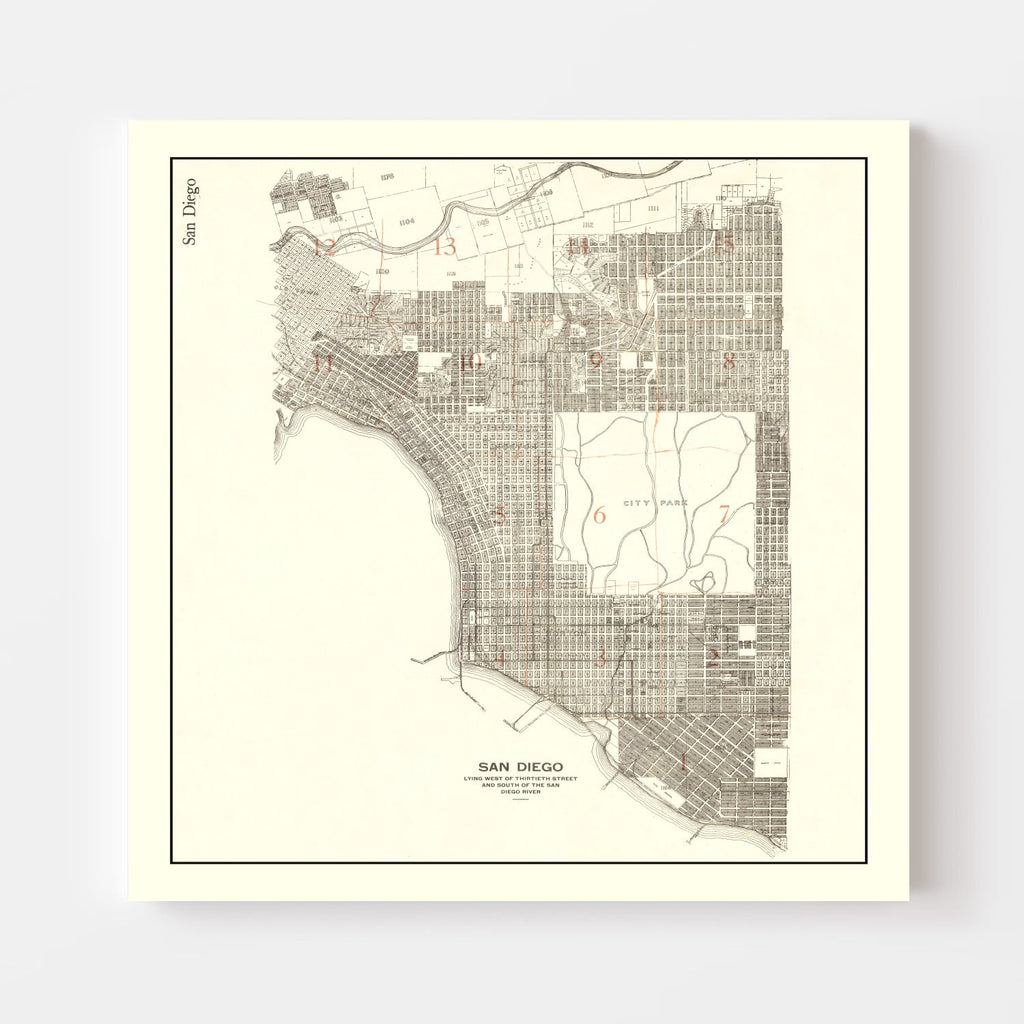 Vintage Map of San Diego, California 1912