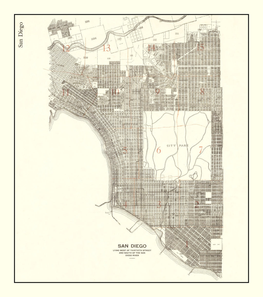 Vintage Map of San Diego, California 1912