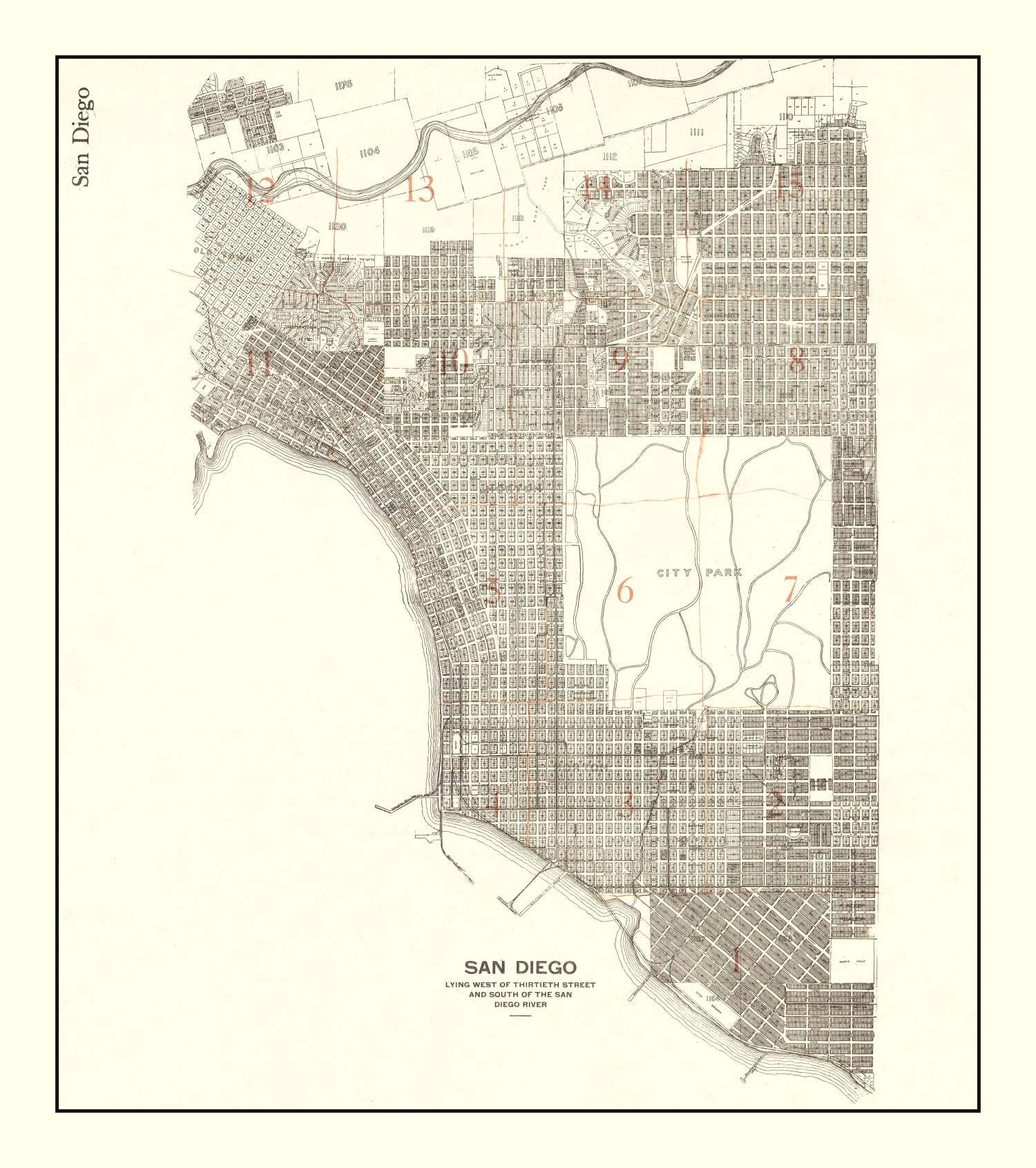 Vintage Map of San Diego, California 1912