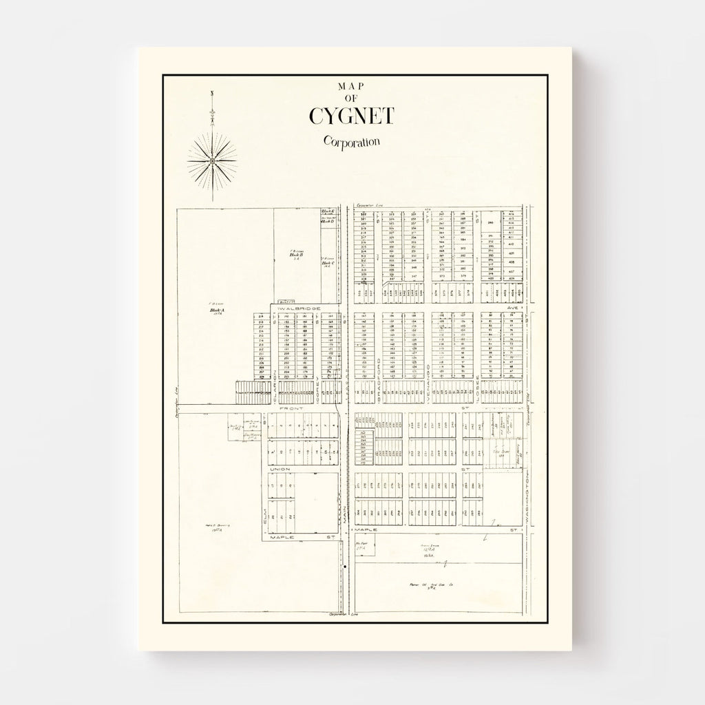 Vintage Map of Cygnet, Ohio 1912