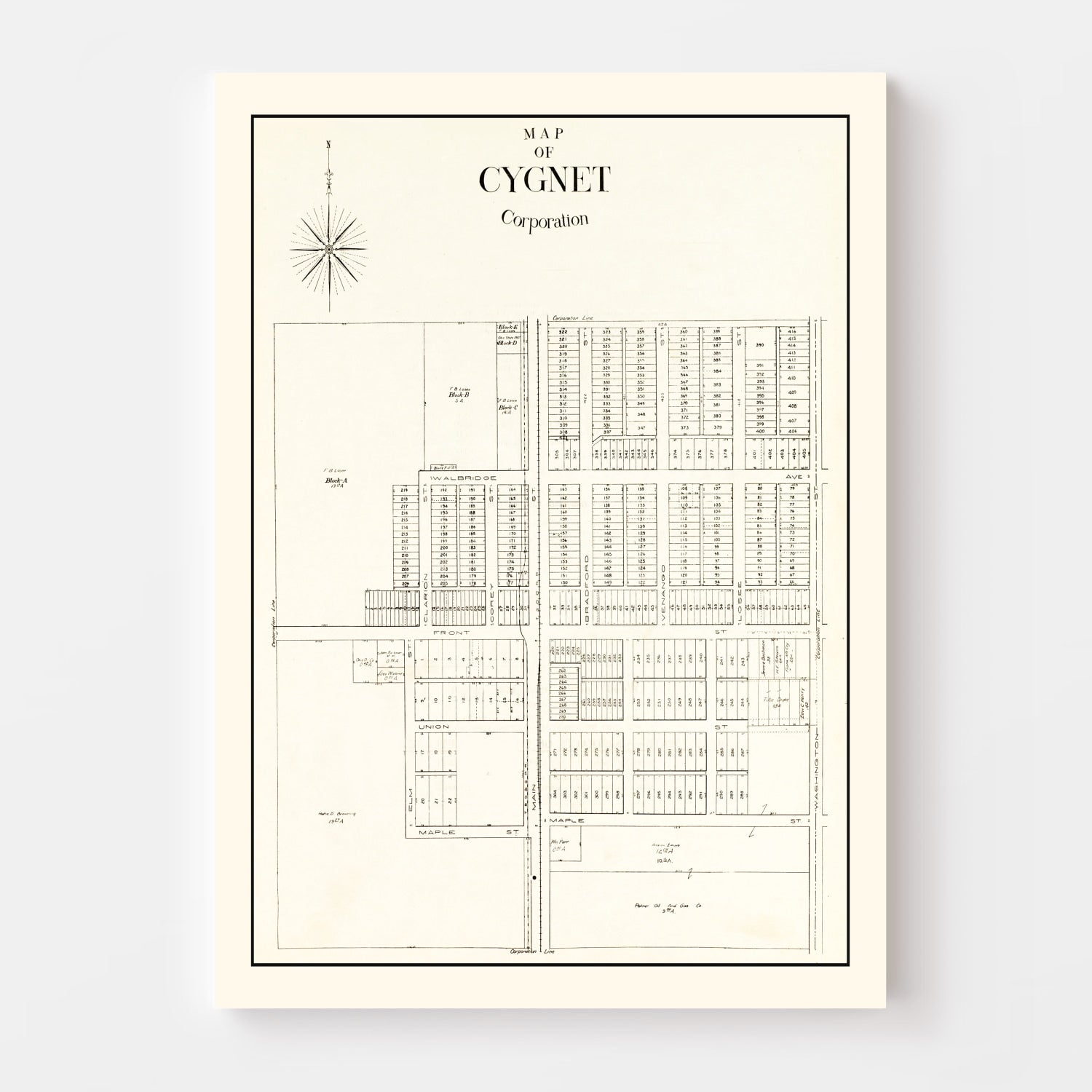 Vintage Map of Cygnet, Ohio 1912