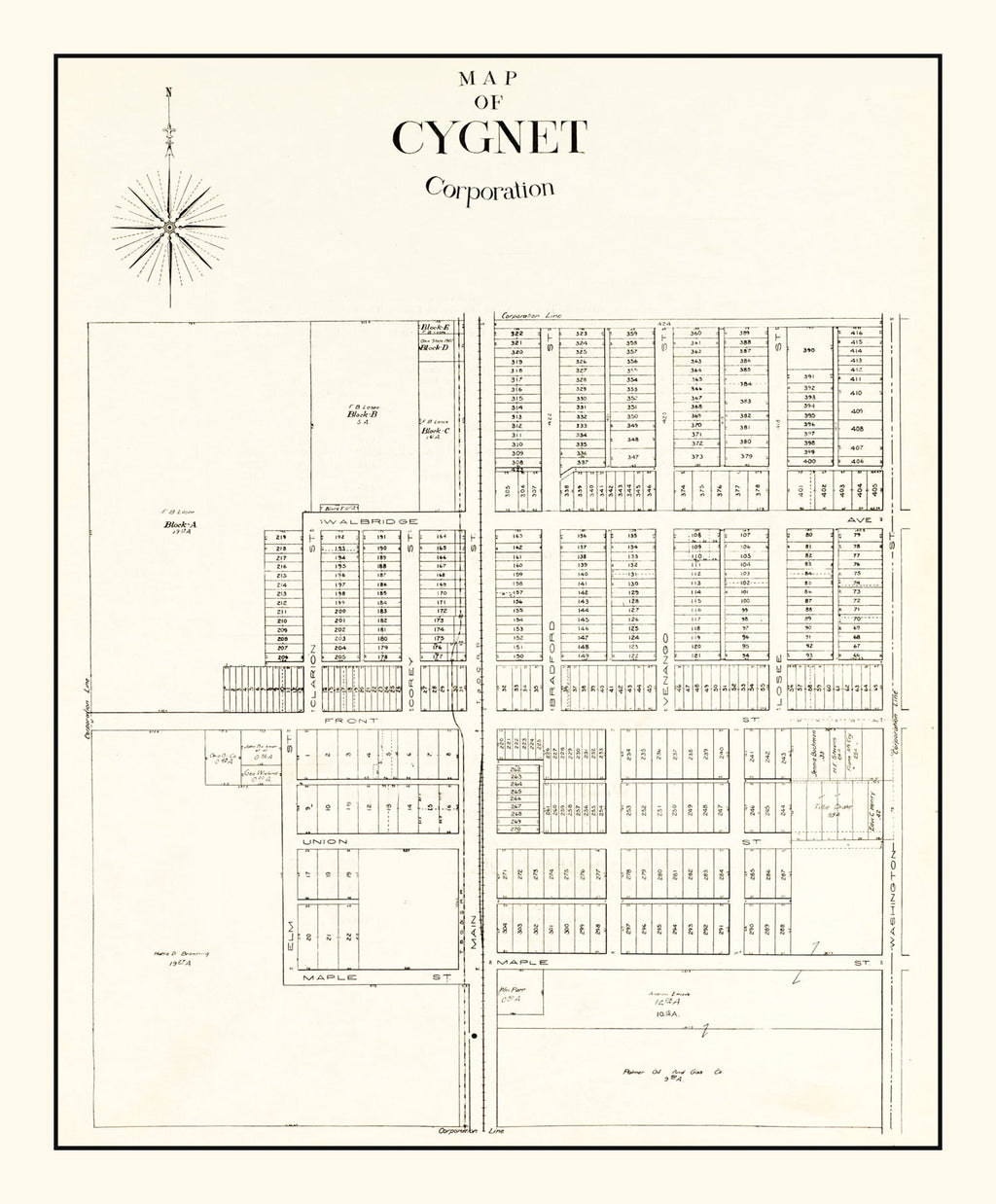 Vintage Map of Cygnet, Ohio 1912