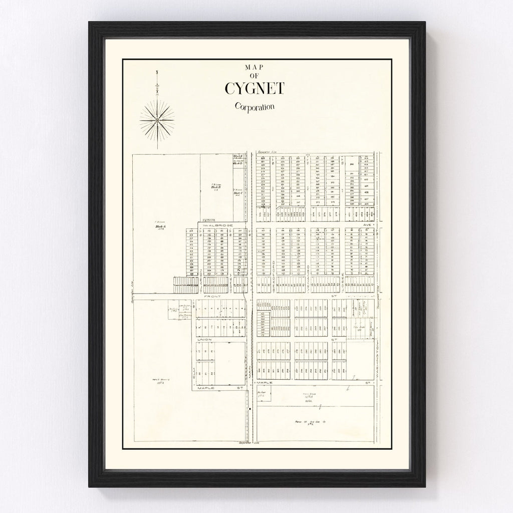 Vintage Map of Cygnet, Ohio 1912